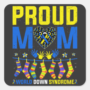 Proud Mom World Down Syndroom Awareness Day Ribbon Vierkante Sticker