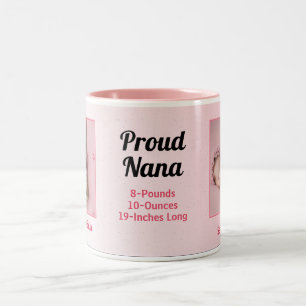 Proud Nana Pink New Baby Girl 2 Foto Tweekleurige Koffiemok
