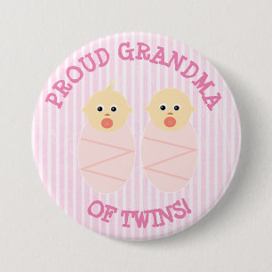 Proud New Grandma of Twins button roze