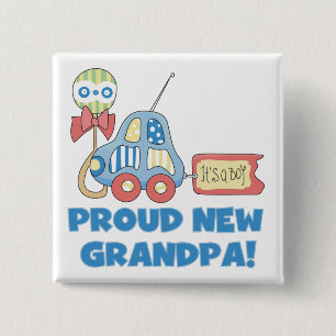 Proud New Grandpa Het is een Jongen TShirts en Gif Vierkante Button 5,1 Cm
