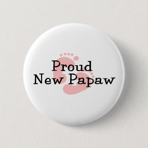 Proud New Papaw Baby Girl voetafdrukken Ronde Button 5,7 Cm