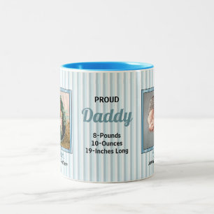 Proud Papa Soft Blue Stripes met Baby foto Tweekleurige Koffiemok