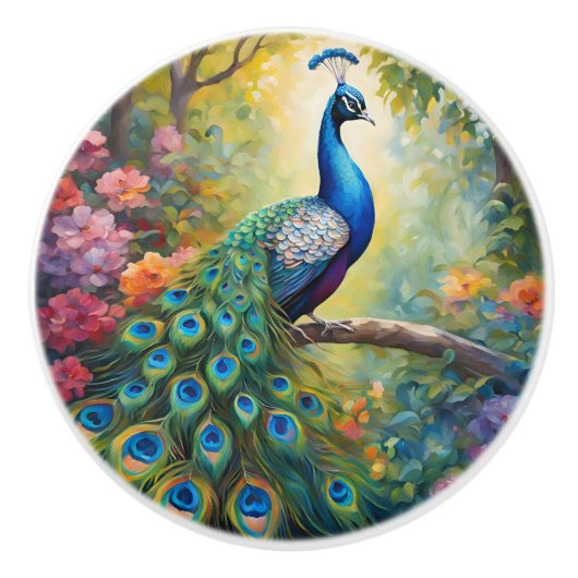 Proud Peacock Keramische Knop (Voorkant)