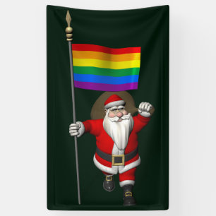 Proud Santa Claus met regenboogvlag Spandoek