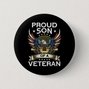 Proud Son of a Veteran USA Flag Proud American Ve Ronde Button 5,7 Cm
