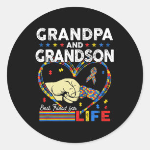 Proud Support Autism Grandpa And Grandson Autism A Ronde Sticker