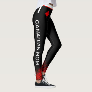 Proute Canadese MOM met Red Maple Leaf op BLACK Leggings