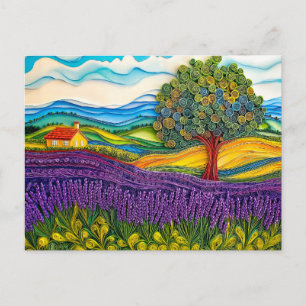 Provençaals lavendelveld in quillingstijl briefkaart