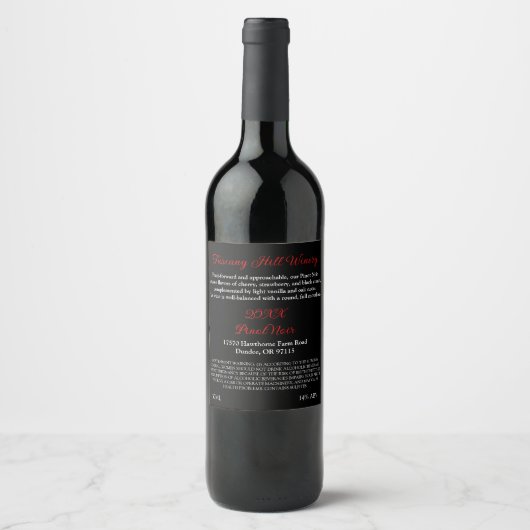 Provencale Zwart Rood Modern Adres Beschrijving Wijn Etiket (Voorkant)