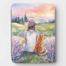 Provence Lavendelveld Meisje & Oranje Tabby Kat