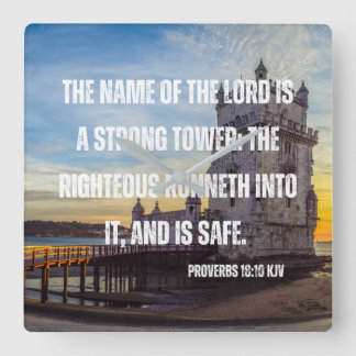 Proverbes 18:10 Bible Verse Carré Horloge murale