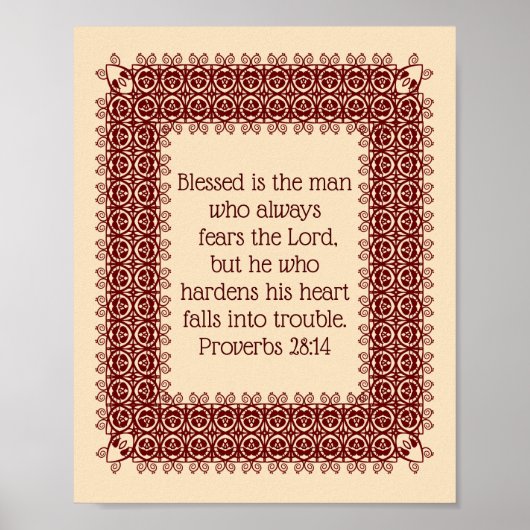 Proverbes 28:14 Écriture Biblique 2 Affiche Décoré (Devant)