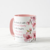 Proverbes 31:25 Femme juste Aquarelle rose Mug (Devant gauche)