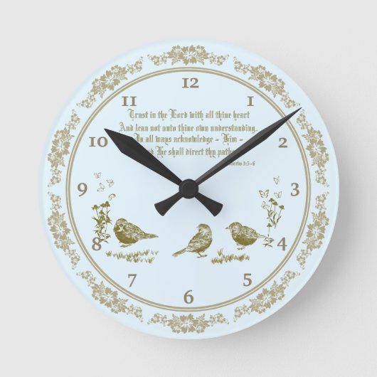 Proverbes 3:5-6 Horloge murale avec oiseaux, Fleur (Recto)