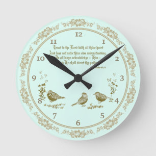 Proverbes 3:5-6 Horloge murale avec oiseaux, Fleur