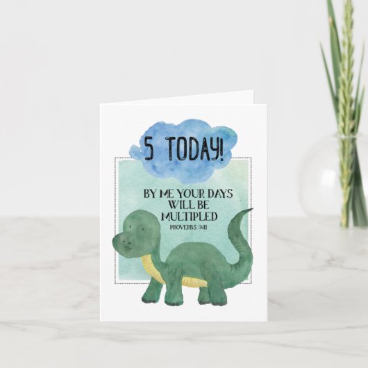Proverbes 9:11 Bonne carte de dinosaure du 5e anni (Devant)
