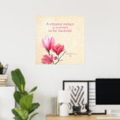 Proverbs 12:4a - een heilzame vrouw kroon op man poster (Thuiskantoor)