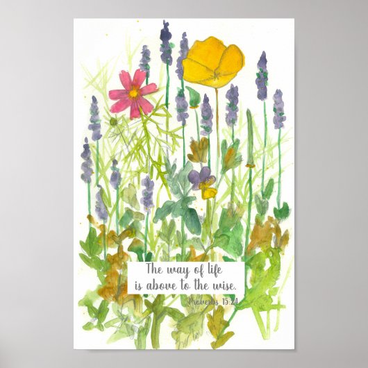 Proverbs 15:24 Bijbel handschrift Verse papaver Co Poster (Voorkant)