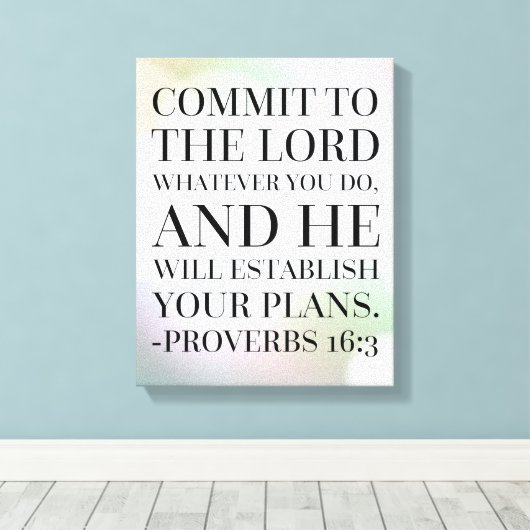 Proverbs 16:3 Bijbelcitaat Canvas Afdruk (Insitu (Houten vloer))