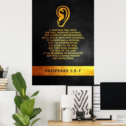 Proverbs 1:5-7 Bijbelversie Poster (Thuiskantoor)