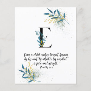Proverbs 20:11, Letter E, Waterverf-scriptkaart