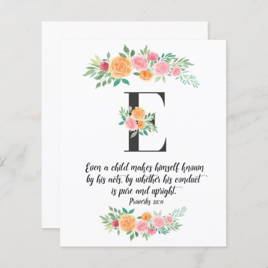 Proverbs 20:11, Letter E, Waterverf-scriptkaart (Voorkant / Achterkant)