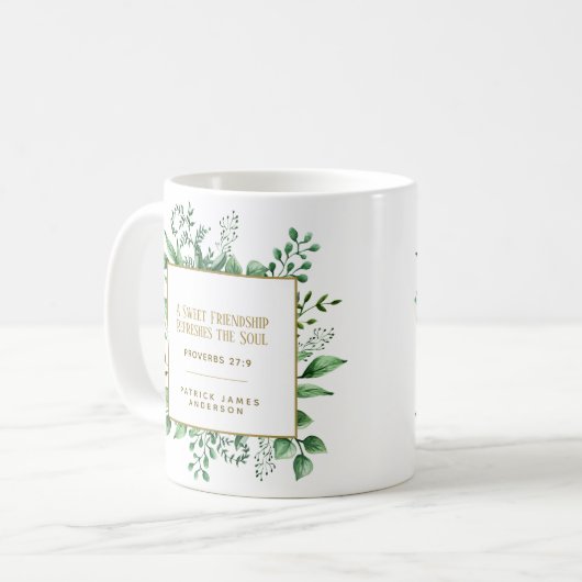 Proverbs 27:9 - Een liefdadig vriendschap, aangepa Koffiemok (Voorkant links)