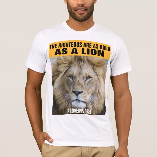 PROVERBS 28:1 ALS LION, CHRISTELIJKE T-SHIRTS (Voorkant)