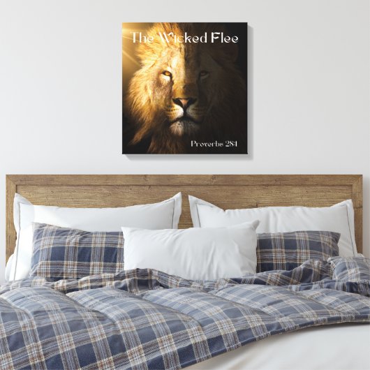 Proverbs 28:1 Bijbelse Scripture Bold Lion Canvas  (Insitu (Slaapkamer))