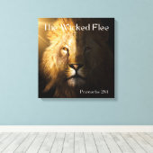 Proverbs 28:1 Bijbelse Scripture Bold Lion Canvas Afdruk (Insitu (Houten vloer))