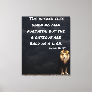Proverbs 28:1 Bijbelverse lion Canvas wandkunst