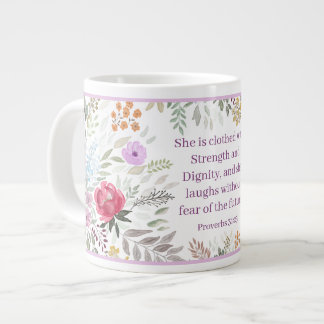 Proverbs 31:25 Bible Verse Watercolor floral  Extra Grote Beker