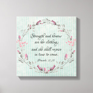 Proverbs 31,25 KJV Bijbelversie Canvas Afdruk