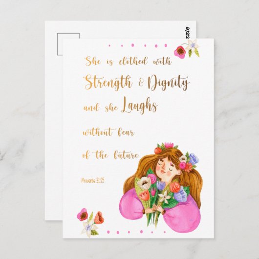 Proverbs 31:25 Ze is bedwelmd met kracht Briefkaart (Voorkant / Achterkant)