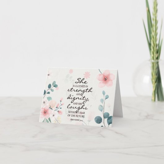 Proverbs 31:25 Ze is in sterkte gedicht Kaart (Voorkant)