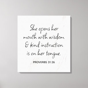 Proverbs 31:26 Bijbelverse marmer Glam Canvas Afdruk