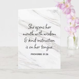 Proverbs 31:26 Bijbelverse marmer Glam Kaart