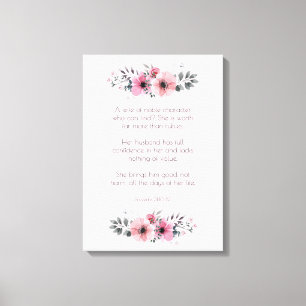 Proverbs 31 Bijbel met roze bloemen Canvas Afdruk