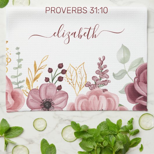 Proverbs 31 Elegant pastel pink flower Theedoek (Gevouwen)