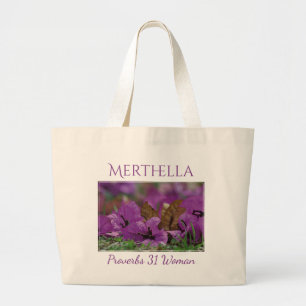 PROVERBS 31 Paarse Floral Persoonlijke foto Grote Tote Bag