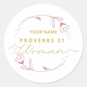 Proverbs 31 vrouw, bijbelverzen voor vrouw ronde sticker