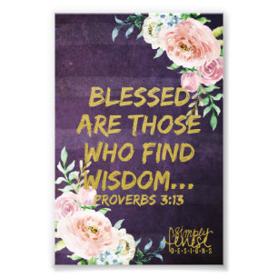 Proverbs 3:13 Gezegelde Wisdom-scripts Foto Afdruk