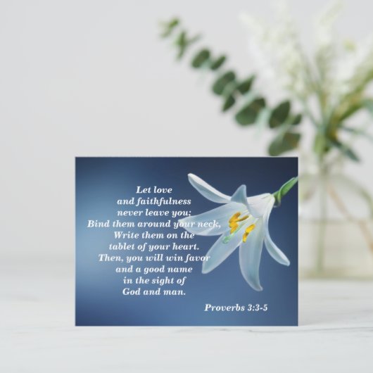 Proverbs 3: 3-4 Liefde en trouw moedig aan Briefkaart (Staand voorkant)