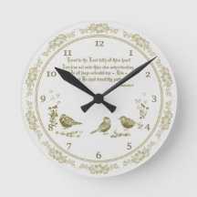 Proverbs 3:5-6 wandklok met vogels, bloemen grijs