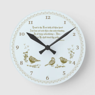 Proverbs 3:5-6 wandklok met vogels, bloemen ronde klok