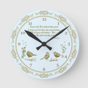 Proverbs 3:5-6 wandklok met vogels, bloemen ronde klok