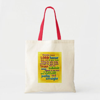 Proverbs 3:5-8 gele olie tote bag
