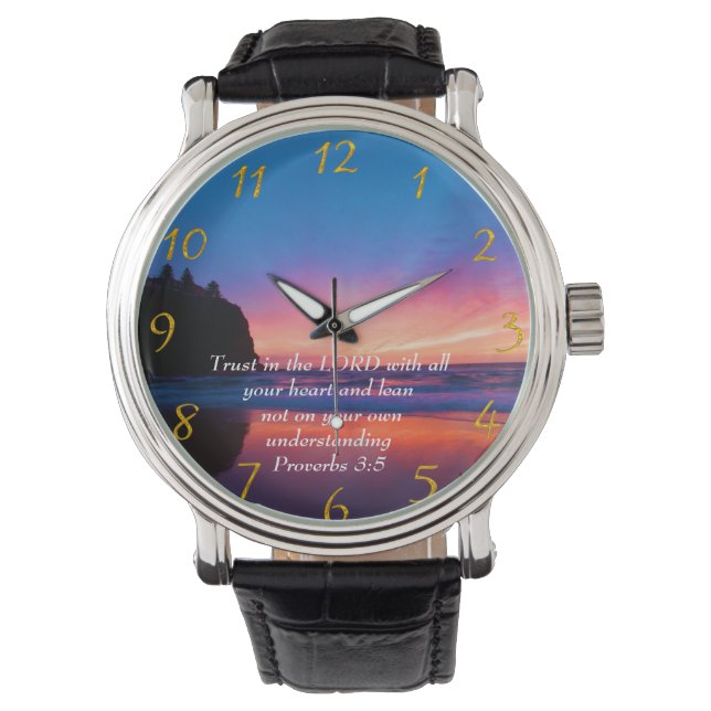 Proverbs 3:5 mooie Oceaan en de Sky Large Cl Horloge (Voorkant)