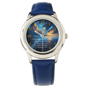 Proverbs 3:5 mooie Oceaan en de Sky Large Cl Horloge