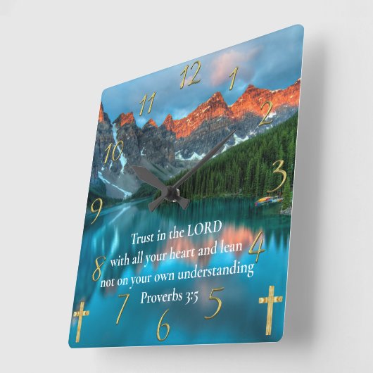 Proverbs 3:5 uitzicht van het modulemeer vierkante klok (Hoek)